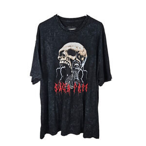 Sucka Free Skull Graphic Marbled Mens T-Shirt Size 2XL Black Grey Gothic Tee